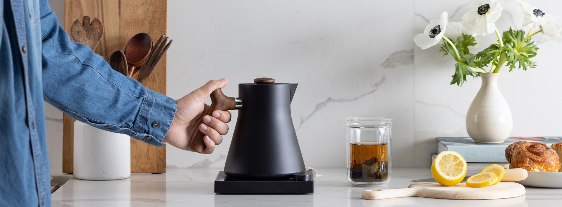 Fellow Corvo EKG 0.9L Electric Kettle - Matte Black with Walnut Accents